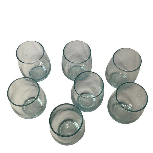 VINTAGE Roly Poly Libbey Tempo Juice Wine Glass Tumbler Aqua Blue Set Of 7 ‘70’s - Picture 2 of 8